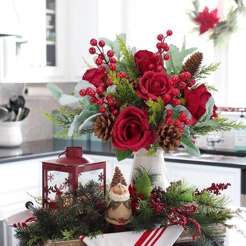 18pcs Artificial Christmas Flowers Bouquet | Mix Bouquet, Artificial Pine Branch